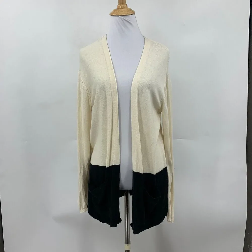 J.Jill Shawl Cardigan Womens XS Extra Small Cream Wool Blend Two Tone Open Front
